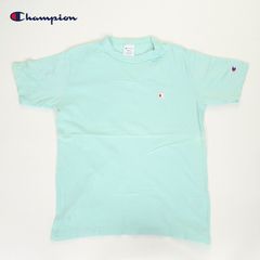 Champion C3-P300 MintGreen T-shirts 半袖 Tシャツ チャンピオン トップス ワンポイント ロゴマーク USED【チャンピオン 半袖Tシャツ  tシャツ クルーネック ミントグリーン 刺繍 CHAMPION ユーズド】