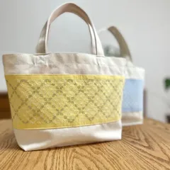 刺し子トート　刺繍　方眼　ランチバッグ　お弁当　お財布バッグ　キャンバス　北欧