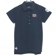 【美品】パーリーゲイツ 半袖ポロシャツ ネイビー ボーダー織生地 襟裏ボーダー レディース 0(S) ゴルフウェア PEARLY GATES