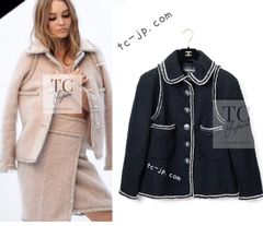シャネル コート ジャケット CHANEL ブラック 黒 ウール シルク ブレイドトリミング ビッグCCドーム ボタン 超美品 希少 軽くて柔らか 42