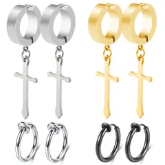 【人気商品】GOKEI フェイク ピアス 十字架 ピアス めんず クロス リングピアス ノンホール フープ イヤリング イヤーカフ フェイクピアス メンズ ユニセックス 【4ペア8個セット】