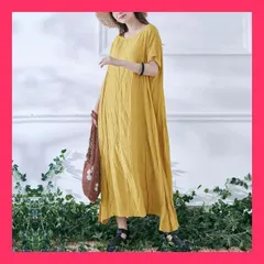 ★スタッフおすすめ★ワンピース《ワッシャーロングワンピース 全6色 2タイプ》【在庫限り】 （イエロー）B-フレンチスリーブ ●全6色！2タイプ！ワッシャーロングワ おすすめ おしゃれ　★売れ筋★　大人気 11279704