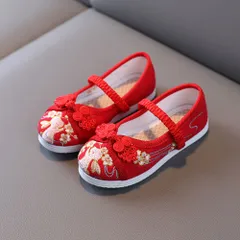 ☆ レッド ☆ 28(17.0cm) ☆ キッズシューズ 柔らかくて履きやすい キッズシューズ 女の子 靴 子供靴 くつ シューズ 七五三 バレーシューズ 刺繍入り フラットシューズ 子供 可愛い かわいい おしゃれ 歩きやすい 柔らかい 和柄の靴