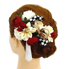 髪飾り 成人式 振袖 浴衣 卒業式 袴 結婚式 2点セット 赤 白 花 和 洋 かんざし 手作り 簪 つまみ細工 ちりめんフォーマル 花飾り 玉飾り ブライダル W 68 304-361  o840　Si