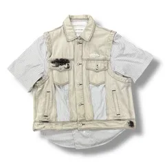 参考上代73494円 Feng Chen Wang Cut out Denim Jacket カットアウト デニムジャケット 2in1 デニムベスト 半袖シャツ フェンチェンワン FMS15JK05B ホワイト系 S 84817A7のサムネイル