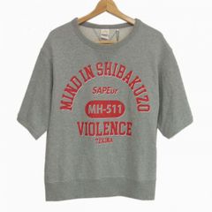 美品 コラボ 希少◇SAPEur MASATOSHI HAMADA しばくぞ 半袖 Tシャツ 前V ヘザーグレー カレッジ ロゴ  サプール×浜田雅功 名古屋限定