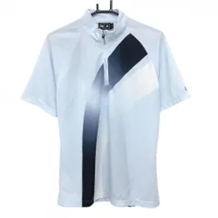 ★特価★アディダス 半袖ハイネックシャツ ライトブルー×ネイビー 斜めライン ハーフジップ  メンズ L/G ゴルフウェア adidas