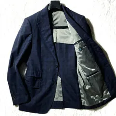 英国DARROW DALE×CIENTO★クール優美なオーダーメイド★チェック2Bテーラードジャケット 本切羽 背抜き センターベント 紺黒 ダロウデイル