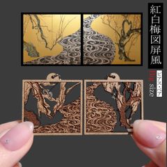 和風ピアス　尾形光琳【紅白梅図屏風】大サイズ　アシンメトリー２点ペアセット