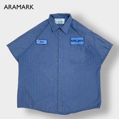ARAMARK ストライプ 半袖 ワークシャツ ワッペン XL 企業ロゴ 古着