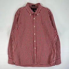 古着 トミーヒルフィガー TOMMY HILFIGER 長袖シャツ ロゴ　刺繍 ギンガム ボタンダウン M  レッド チェック メンズ