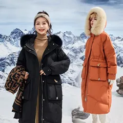 ロングダウンコート レディース ダウンジャケット ダックダウン 高級 ファー付き アウター ジャンパー 前開き 暖かい 防寒 撥水