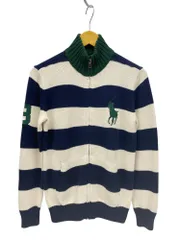 POLORALPH LAUREN (ポロラルフローレン) ハイネック ニット カーディガン フルジップ ビッグポニー刺繍 L (14-16) ホワイト×ネイビー レディース キッズ/028