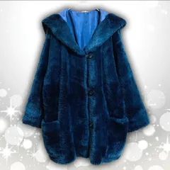 【即決ご希望額はコメントへ】 良品　RENOWN　レナウン RANA　フェイクファー　フード　コート　ネイビー　Ｍ　オーバーサイズ　エコファー　ファーコート　ブルゾン　ビッグシルエット　ミドル丈　ハーフ丈　フーディ　極暖　カジュアル　大人 可愛い　Y2K