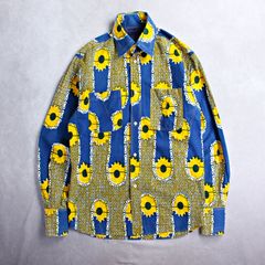 【VINTAGE】ビンテージ 70s レトロ総柄 コットン長袖シャツ 細身Lサイズ位