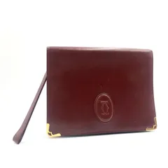 ■訳あり美品■Cartier  カルティエ　must de Cartier マストドゥカルティエ　セカンドバッグ　クラッチバッグ　パーティーバッグ　レザー　本革　ロゴ型押し　ボルドー　ゴールド金具