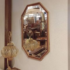 ヴィンテージ 8角形 象嵌 ウォールミラー 壁掛け鏡 オクタゴン