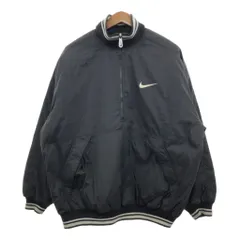 90年代 NIKE ナイキ ハーフジップ ナイロンジャケット スポーツ ワンポイントロゴ ブラック (メンズ L) 中古 古着 Q8595