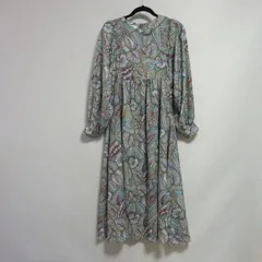 【アウトレット B品】 ワンピース Aライン 長袖 総柄 プリント ロング ハイウエスト ラウンドネック フレア パフスリーブ   [LZD-2310-010]