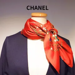 CHANEL シャネル スカーフ レディース レッド　レア CHANEL シャネル スカーフ ココマーク チェーン柄 シルク レッド