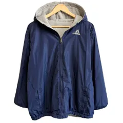 (リバーシブル) 〜00's フルジップパーカー バックプリント ワンポイントロゴ 刺繍 フードジャケット ナイロンジャケット ポケット付き 青 紺×白×グレー XLサイズ No.J285