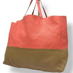 CELINE セリーヌ ホリゾンタルカバ トートバッグ 肩掛け A4可能 大容量 革 レザー バイカラー ピンク