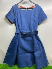 ●BURBERRY バーバリー　半袖ワンピース　デニム生地　ブルーレイベルクレストブリッジ　ベルト付き　サイズ３８号　中古