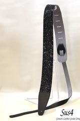 当店オリジナル 国内生産　ハンドメイド　ギターストラップ　グリッダー（輝石)ブラック＆ブラック　ステッチ黒