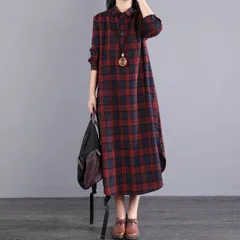 チェック柄 シャツ ワンピース シャツワンピース ロング ロング丈 マキシ マキシ丈 袖あり 長袖 襟付き ストレート ワイド サイドスリット かわいい 大人可愛い カジュアル 大人 上品 おしゃれ 大人女子 ラフ ラブリー キュート ガーリー ルーズ 柄 春