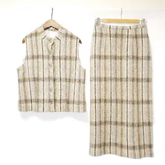 #wnc ピエールカルダン pierrecardin セットアップ M ベージュ系 ツーピース ニット チェック ベスト レディース [930690]