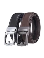 [ARyako] 敬老の日 ベルト メンズ 牛革（3.5cm幅、120cmの２本セット） オートロック式ベルト ラチェット式 バックルとベルト自由に組み合わせ ワンタッチ式 紳士 穴無し 大きいサイズ ビジネス カジュアル