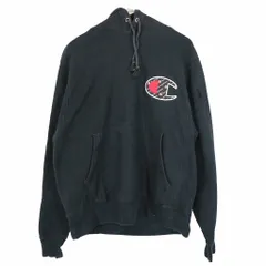 Champion チャンピオン ワンポイントロゴ リバースウィーブパーカー 刺繍  アメカジ フーディー ブラック (メンズ S) 中古 古着 O3452