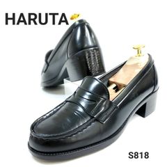 ハルタ　コインローファー　ヒールアップ　ブラック　23.5　レザー