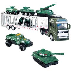 CORPER TOYS 車 おもちゃ 戦車セット 戦車おもちゃ ミニカーセット キャリアカー 2IN1 合金製 7台セット 収納 軍事車両 乗せて運ぶ 子供 男の子 女の子 贈り物 クリスマス プレゼント グリーン