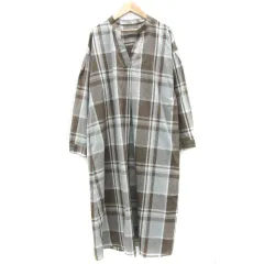 グローバルワーク GLOBAL WORK シャツワンピース ロング丈 長袖 スリットネック チェック柄 F カーキ /YM24