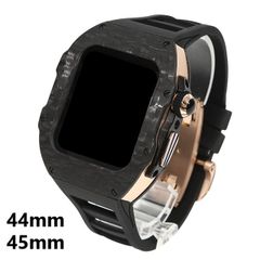 アップルウォッチ 44mm/45mm カーボンケース 高級ケース カバー ブラック ／ローズゴールド S4/5/6/SE/7/8/9対応