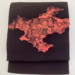 ［5663］名古屋帯 人物花風景 金糸 九寸 お太鼓柄 正絹 着物