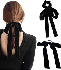 Herbeluemily(ハベルミリィ) ベロアリボン ヘアゴム シュシュ 大きめ ベルベット ベロアリボンゴム 髪ゴム(C シュシュ＋ヘアゴムセット)