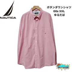 NAUTICA チェックシャツ XXLサイズ 赤×白 刺繍ロゴ ボタンダウン オーバーサイズ ゆるだぼ 長袖シャツ Y2K ストリート 00s ノーティカ アメカジ 古着 B514