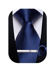 ブルー [DiBanGu] ネクタイ 結婚式 ブルー ネクタイ ポケットチーフ タイピン セット ギフトボックス付き 就活 入学式