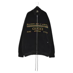 GUCCI (グッチ) 20SS シェニールジャケット 595533 XJBTD フロントロゴ刺繍ベロアジップアップジャケット エンブロイダリーブルゾン トラックジャケット ブラックのサムネイル