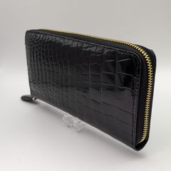 【値下げ】クロコダイル長財布(黒) シャイニング ラウンドファスナー