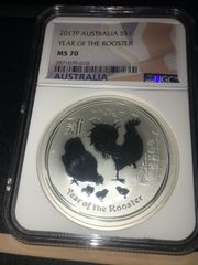 2017P Atralia,  Year of the Rooster;  1 Oz .999Ag NGC  **MS-70**