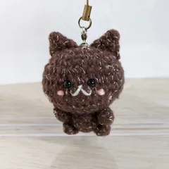 あみぐるみ　ちびねこ　猫　茶　キラキラ茶 ラメ　ストラップ