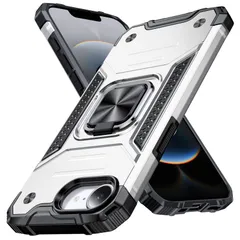 新品 iPhone 16e 用 ケース リング付き 耐衝撃 米軍MIL規格取得 16e iPhone16e 用 カバー レンズ保護 リングつき TPU+PC 指紋防止 車載ホルダー対応 スタンド機能 防塵 薄型 軽量 落下防止 擦り傷防止 銀 C82-ip16