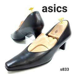 アシックス　ワラッジ　シンプルパンプス　スクエアトゥ　ブラック　25EE　レザー