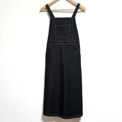 古着 agnes b ENFANT  アニエスベーアンファン ヴィンテージ ロング丈デニムショルダーワンピース キッズ 女の子 12ans・150㎝ ヴィンテージ・デニムワンピース・ショルダーワンピース・ロング丈・ポケット4個・ウエスト総ゴム春夏秋