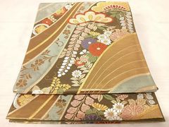 平和屋着物◎六通柄袋帯　唐織　草花文　金銀糸　正絹　逸品　AAAR8382yx
