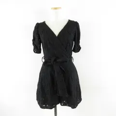 スナイデル SNIDEL オールインワン 半袖 ショートパンツ レース 黒 F *A667