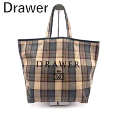 ドゥロワー Drawer ノベルティトートバッグ チェック柄 大容量 サブバッグ ロゴ刺繍 ブラウン グリーン系